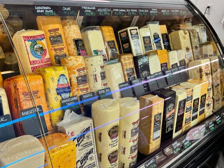 deli cheese in a display case