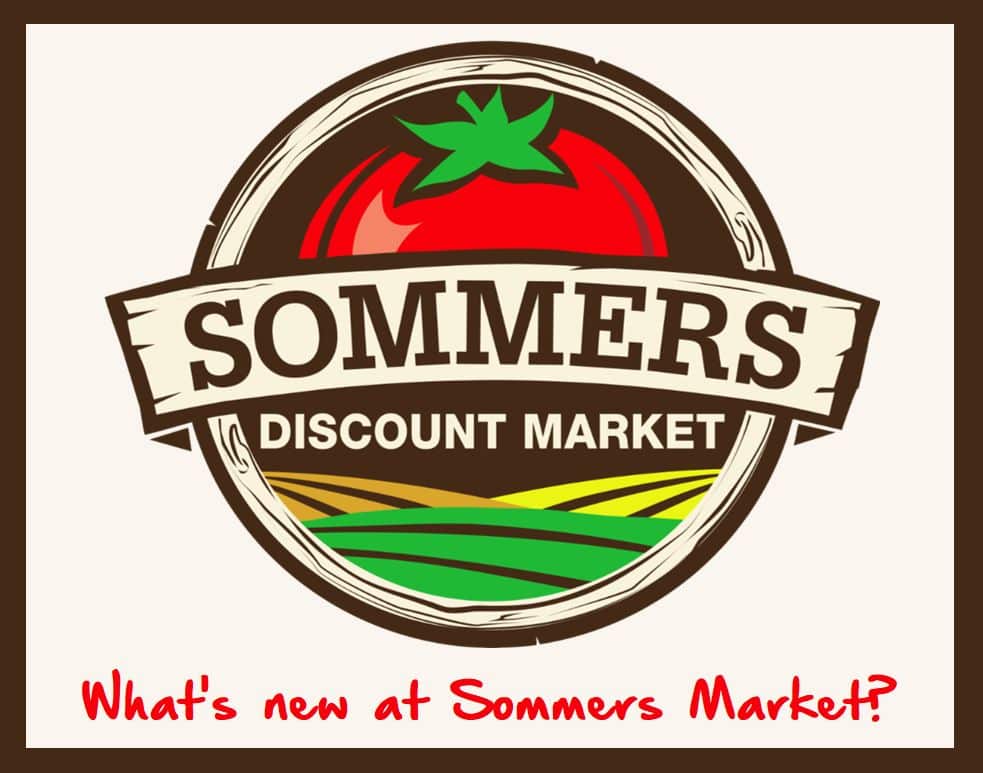 Sommers Discount Market logo with text asking what's new at sommers market