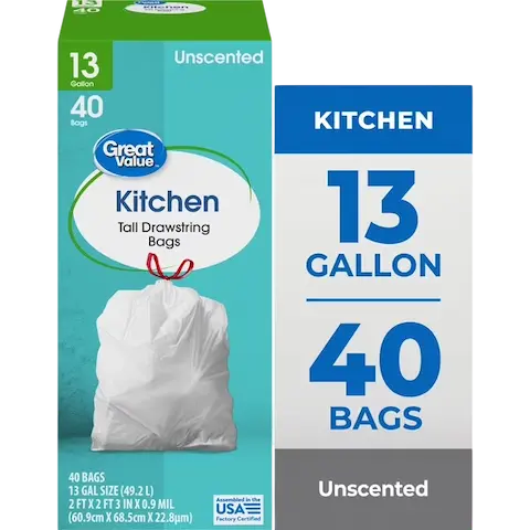 Tall 13 Gal Drawstring<br />
Kitchen Trashbags